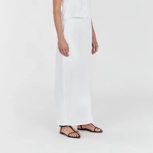 DISSH ROBERTS WHITE LINEN MIDI SKIRT
